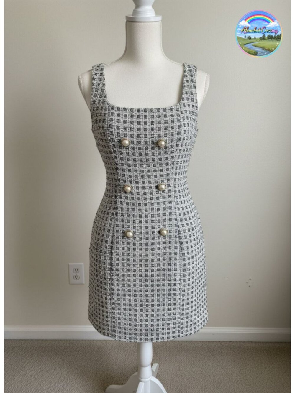 Plaid Tweed Sleeveless Square Neck Business Mini Dress